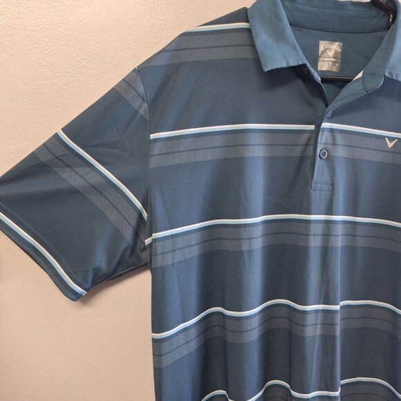 Callaway Golf Shirt Pullover Collar Blue Mens Large Striped Opti Dri Athletic - Picture 2 of 7